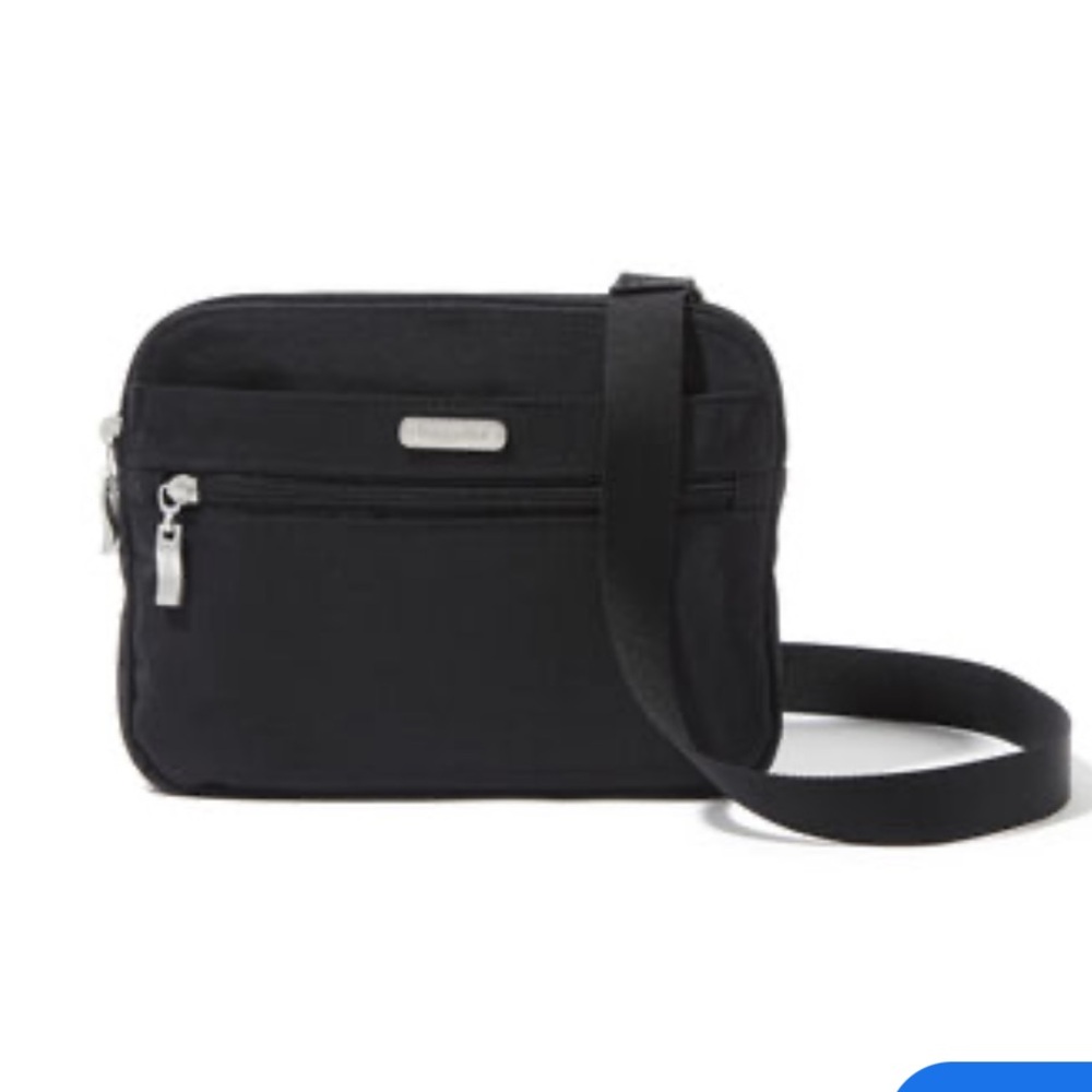 Baggallini Purse Black Crossbody Bag Travel Double Zip Medium RFID NWOT